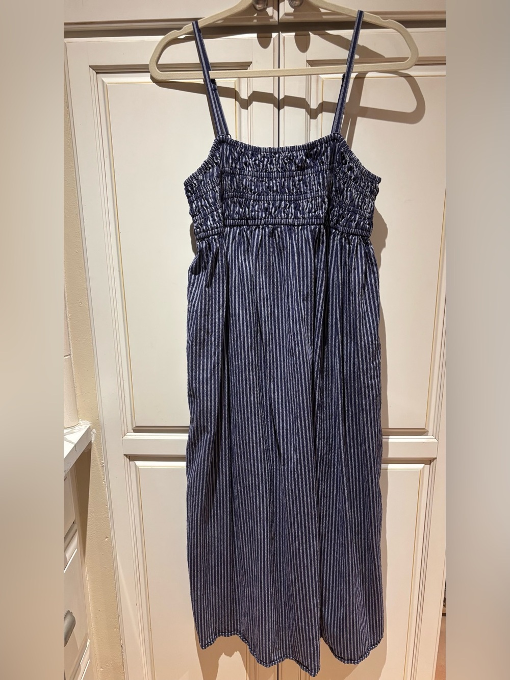 A New Day smock dress size S dark blue gray stripe